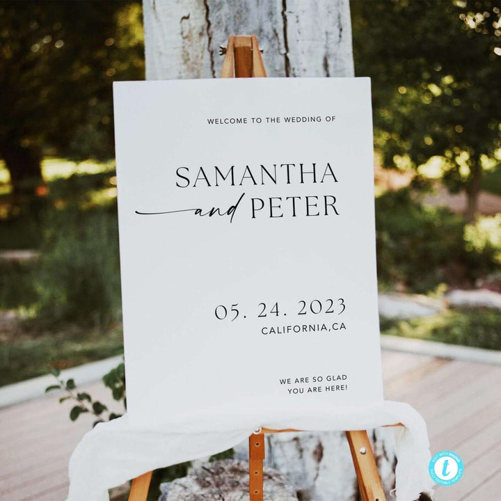 Minimal Wedding Welcome Sign, Minimalist Wedding Reception Sign, Modern Large Poster, Simple Editable Wedding Template, #MM1