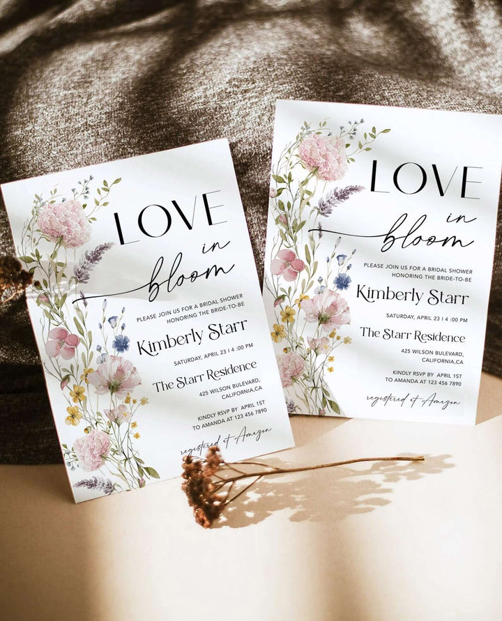 Love In Bloom Bridal Shower Invitation, Wildflower Bridal Shower Invite, Editable Bridal Shower Invitation, Pink Garden Flower Template PWFL