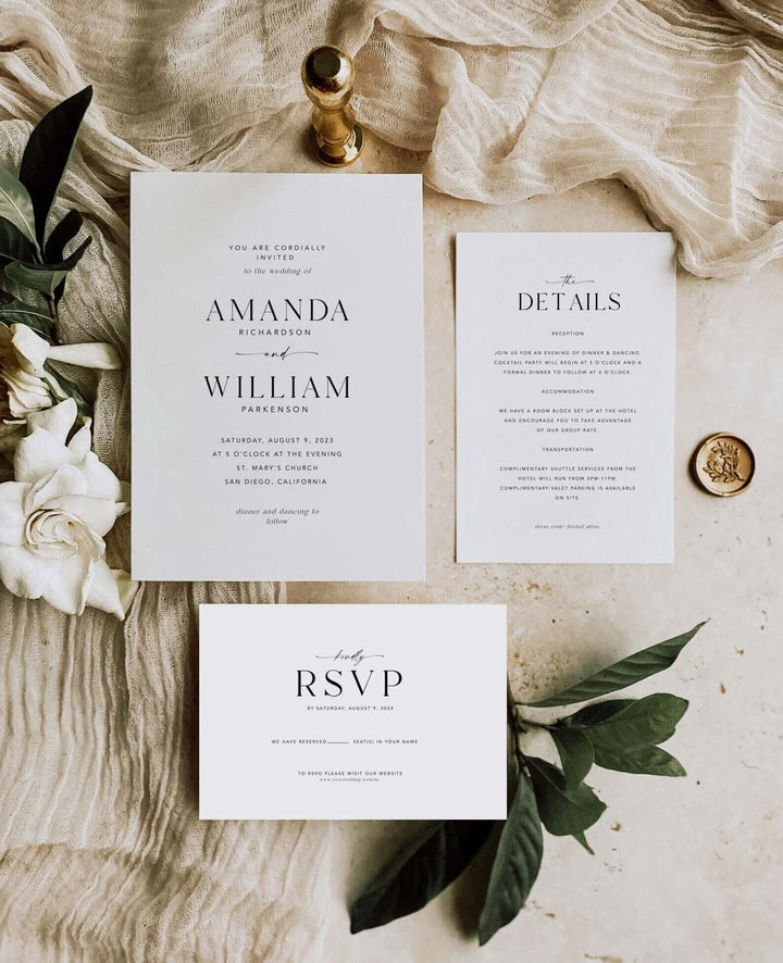 Minimalist Wedding Invitation Bundle, Simple Wedding Invite Suite, Modern Invite, Editable Invite Template, Details Card, Rsvp Card #MM2