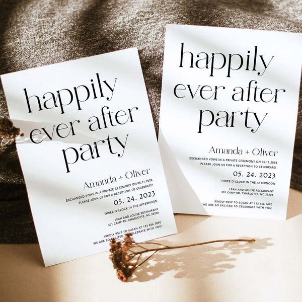 Happily Ever After Party Invitation, Electronic Wedding Party Invitation, Wedding Elopement Announcement, Reception Evite #MM2