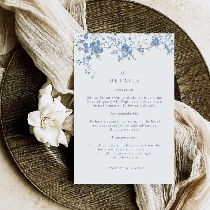 Blue Floral Wedding Invitation Bundle, Vintage Floral Wedding Set with QR Code, Editable Invitation Template, Botanical Wedding Suite, BV1