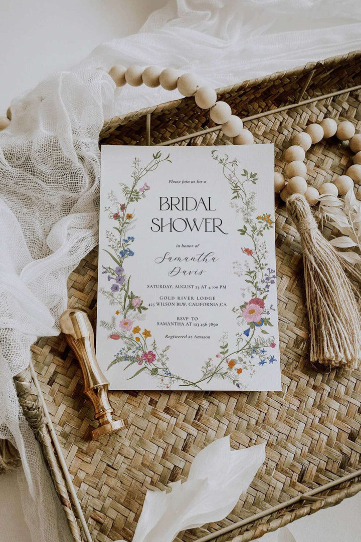 Bridal Shower Invitation Template, Vintage Floral Invitation, Editable Floral Wreath Invitation, Instant Download, BV1