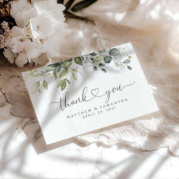 CHLOE - Eucalyptus Thank You Card, Printable Watercolor Greenery Leaves, Tent Folded and Single, Editable Template, Thank You Cards Wedding