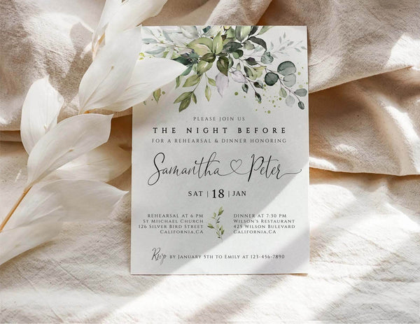 CHLOE - Wedding Rehearsal Template Greenery Wedding Rehearsal Download Dinner Rehearsal Dinner Invitation Rustic Rehearsal Invite, Templett