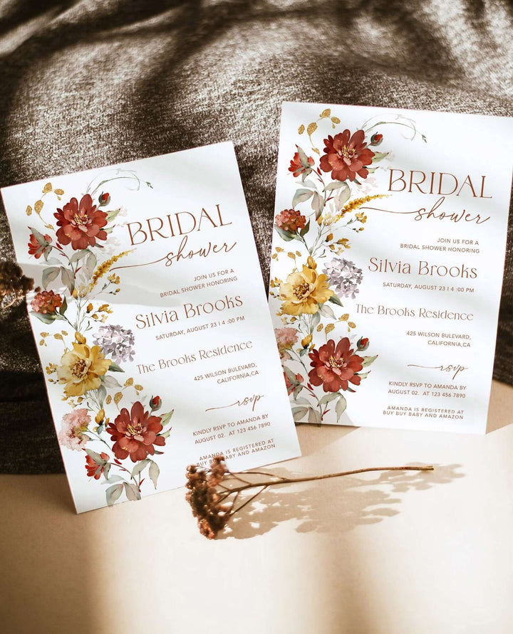 Bridal Shower Invitation, Fall Bridal Shower Invite, Editable Wildflower Bridal Shower Invitation, Bridal brunch Floral Template, FALL