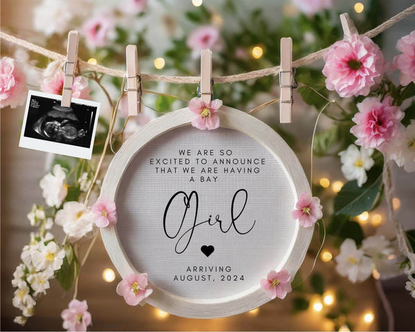 It's a Girl Pregnancy Announcement, Digital Baby Announcement, Gender Reveal for Social Media, Facebook, Instagram Post CANVA file #PA